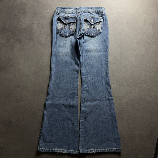 Y2K EMBROIDERY BOOTCUT JEANS (Größe XS)