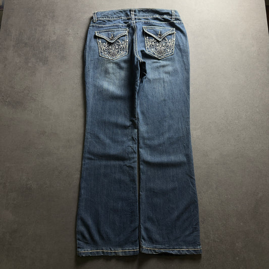 Y2K EMBROIDERY BOOTCUT JEANS (Größe M)