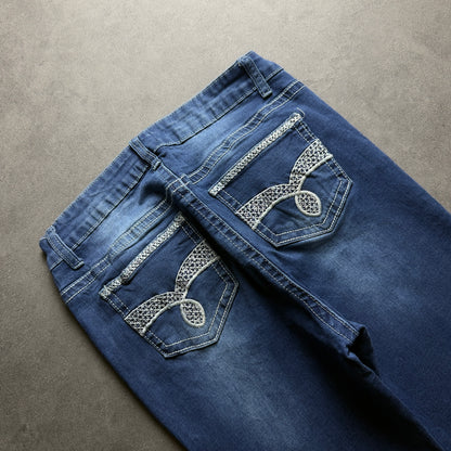 Y2K EMBROIDERY BOOTCUT JEANS (Größe S)