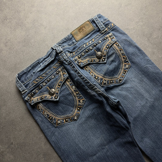 Y2K EMBROIDERY BOOTCUT JEANS (Größe XS)