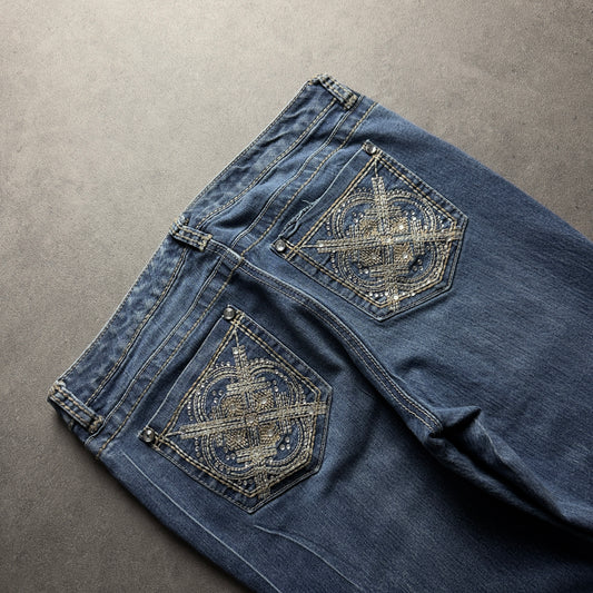 Y2K EMBROIDERY BOOTCUT JEANS (Größe L)