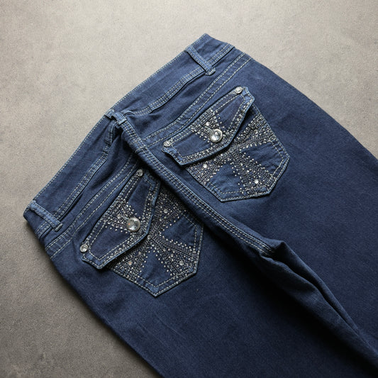 Y2K EMBROIDERY BOOTCUT JEANS (Größe M)