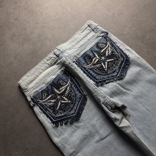 Y2K EMBROIDERY BOOTCUT JEANS (Größe XS)
