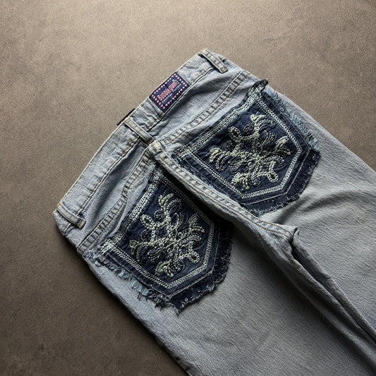 Y2K EMBROIDERY BOOTCUT JEANS (Größe XS)