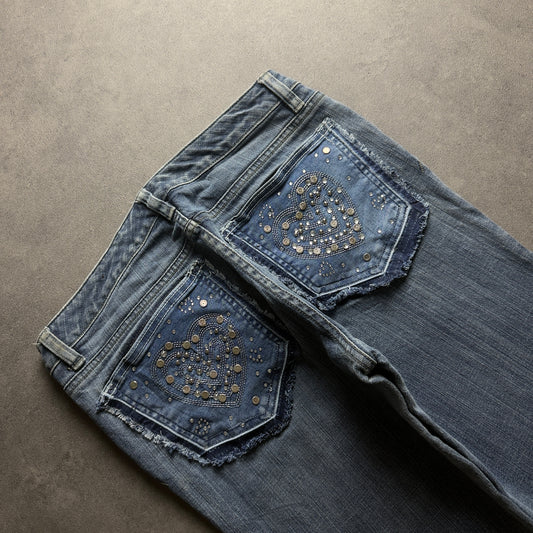 Y2K EMBROIDERY BOOTCUT JEANS (Größe M)