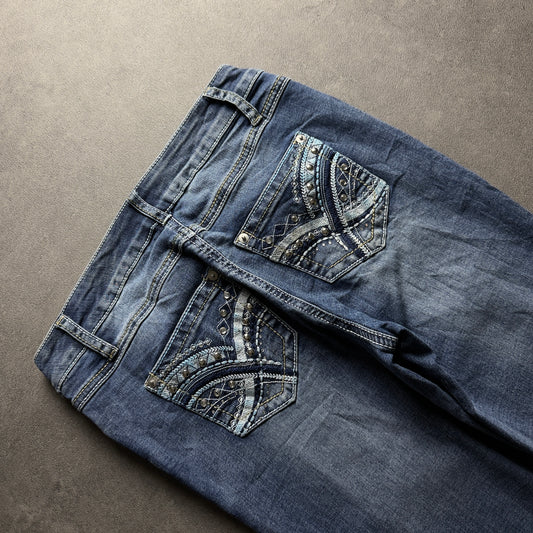 Y2K EMBROIDERY BOOTCUT JEANS (Größe XS)