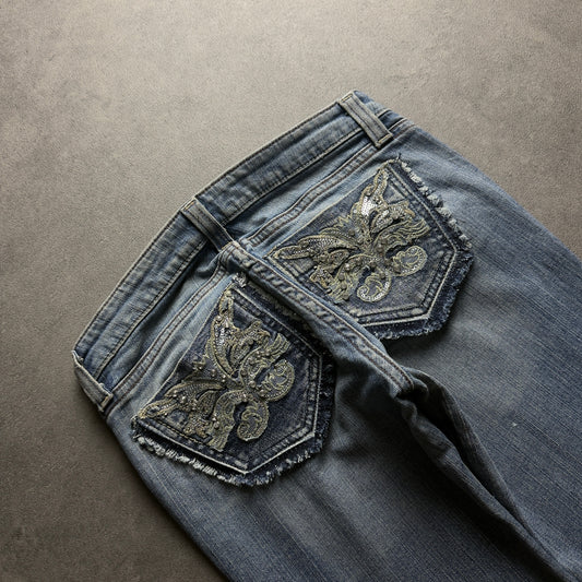 Y2K EMBROIDERY BOOTCUT JEANS (Größe XS)
