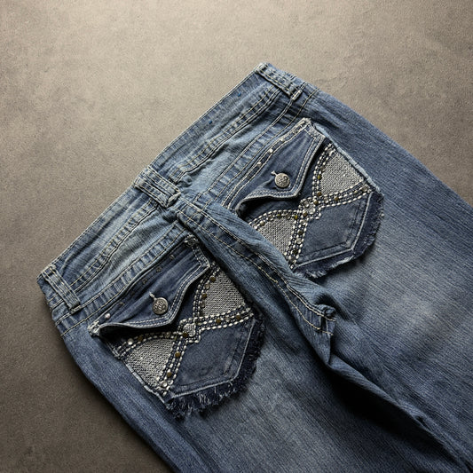 Y2K EMBROIDERY BOOTCUT JEANS (Größe XS)