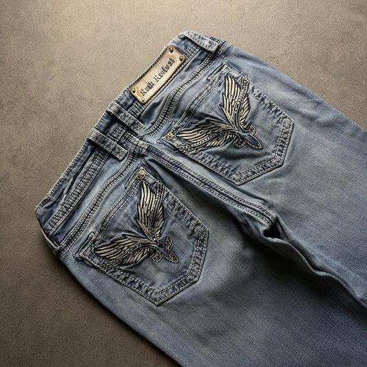 Y2K ROCK REVIVIAL BOOTCUT JEANS (Größe S)