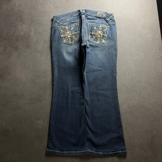 Y2K EMBROIDERY BOOTCUT JEANS (Größe XXL)
