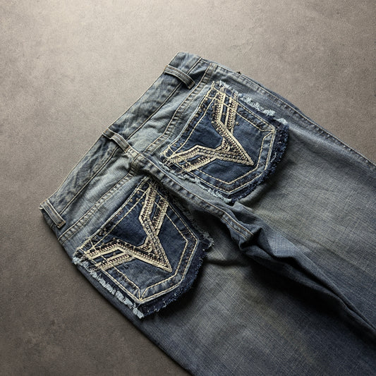 Y2K EMBROIDERY BOOTCUT JEANS (Größe XS)