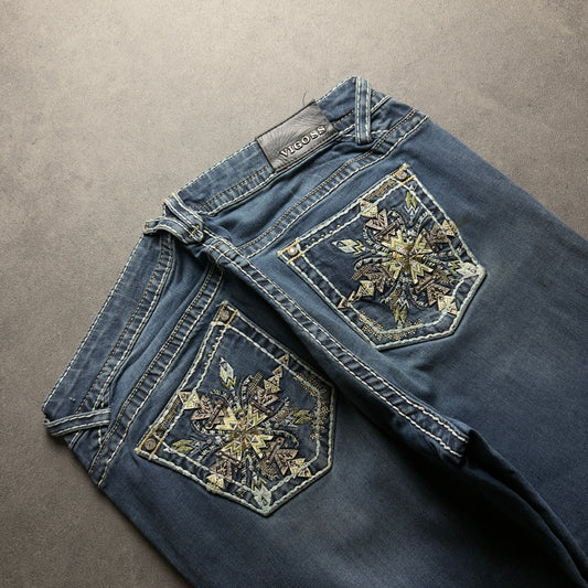 Y2K EMBROIDERY BOOTCUT JEANS (Größe XXL)