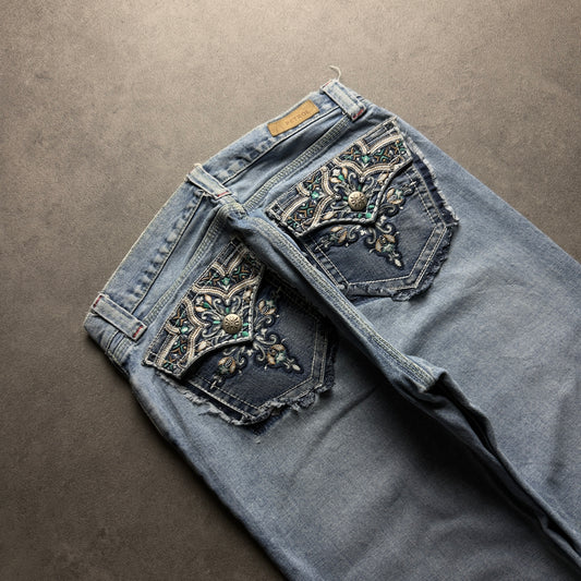 Y2K EMBROIDERY BOOTCUT JEANS (Größe M)