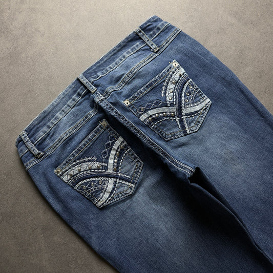 Y2K EMBROIDERY BOOTCUT JEANS (Größe M)
