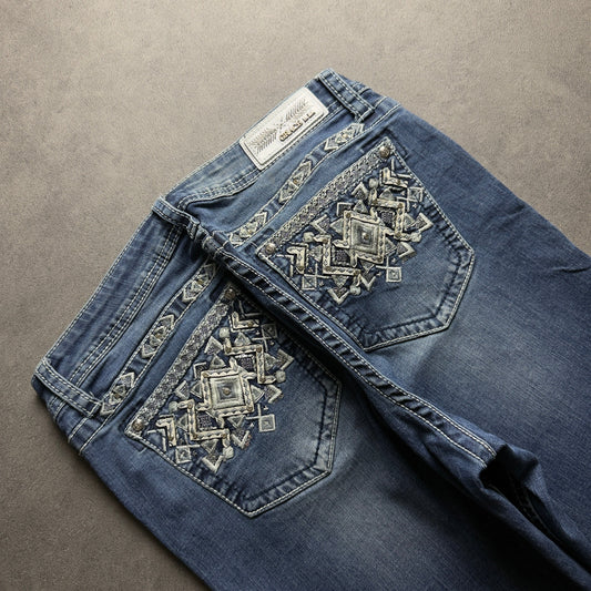 Y2K EMBROIDERY BOOTCUT JEANS (Größe M)